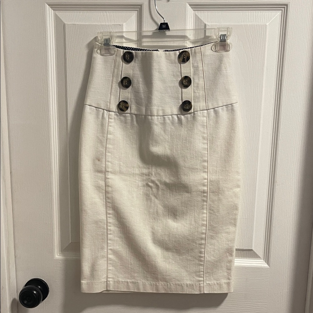 Charlotte Russe Off-White Buttoned Pencil Skirt